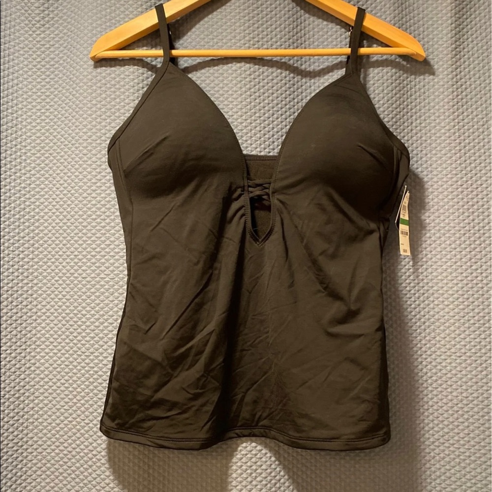 Bar III Solid Plunging Molded Cup Tankini Swim Top